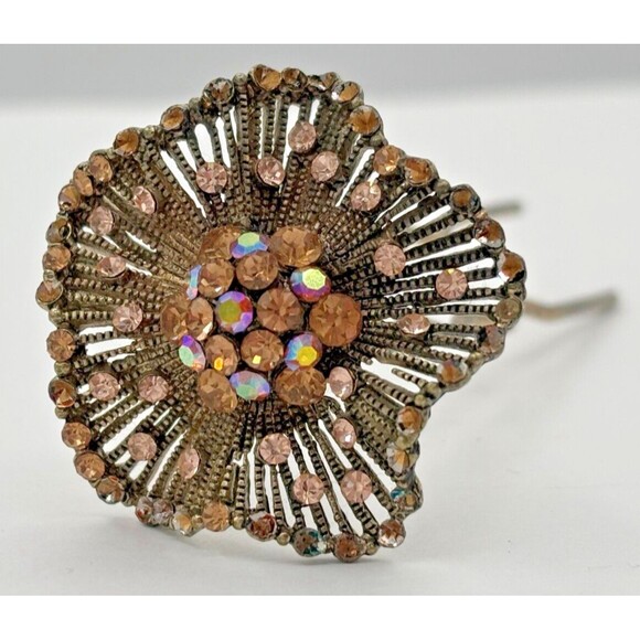 Vintage SOHO Signed Hair Stick Aurora Borealis Floral Jewelry Goldtone Metal HTF - Picture 2 of 16